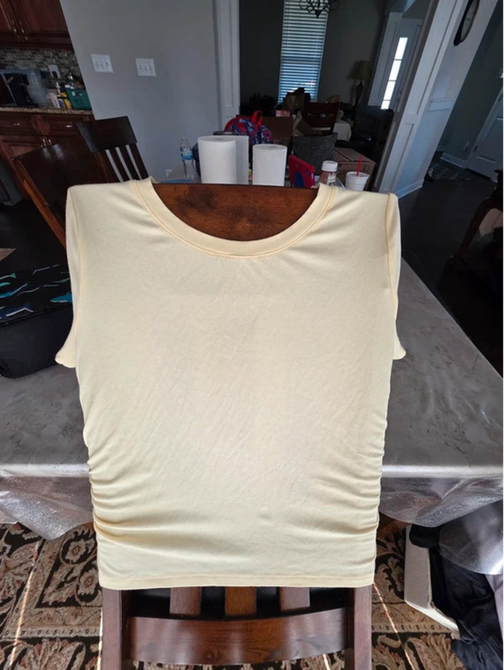 Women's Light Yellow Scoop Neck Top with Side Gathering / Ruched Detailing